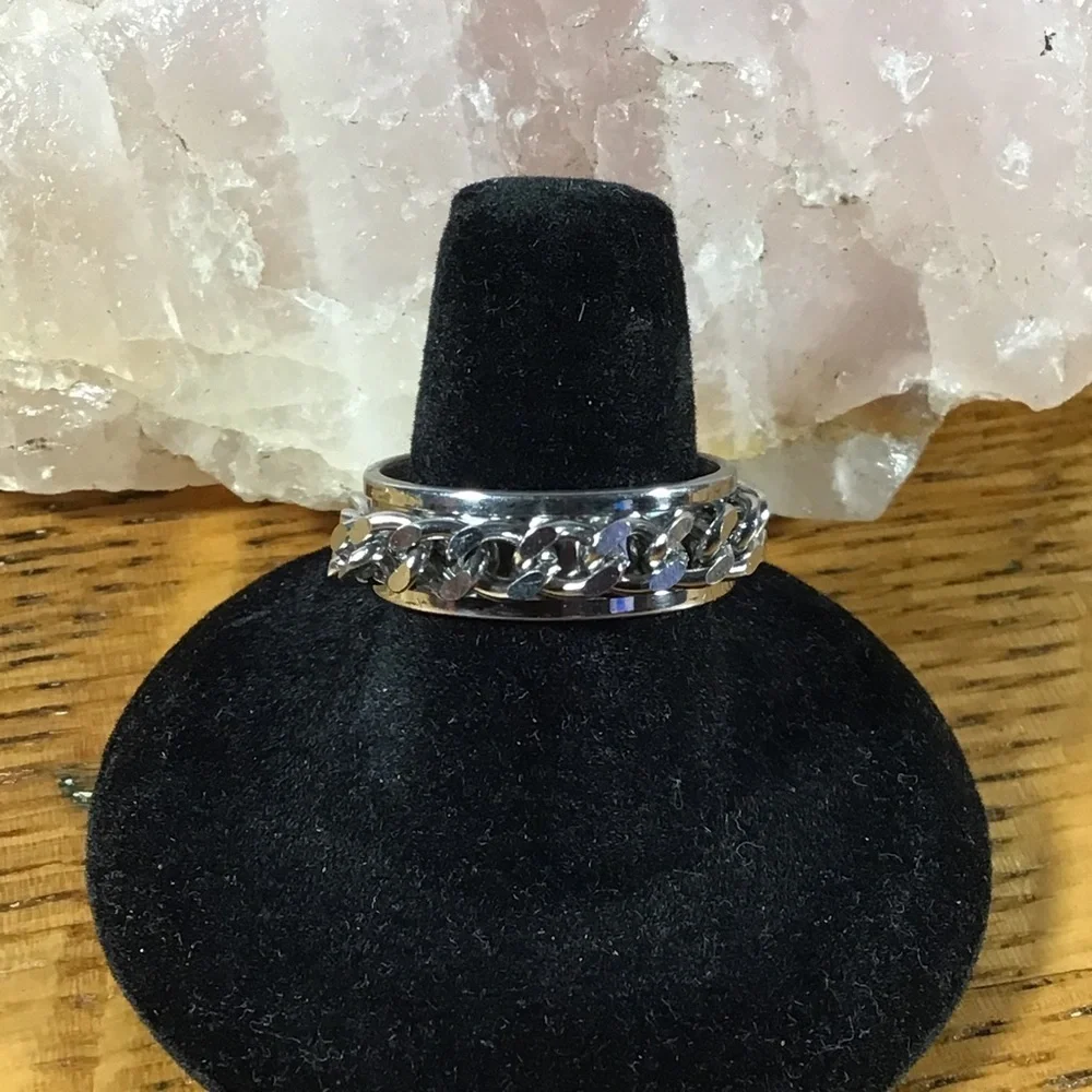 Stainless Steel Silver Fidget Chain Band Ring